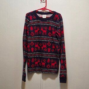 Hanna Andersson Navy Blue‎ & Red Fair Isle Reindeer Pajama Top 150 cm 12 US